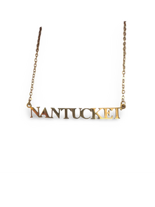 Gold Nantucket Word Stainless Steel Necklace