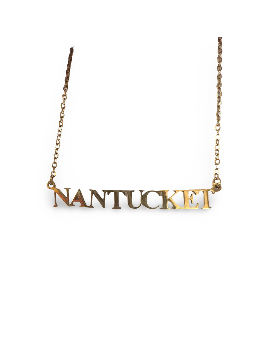 Gold Nantucket Word Stainless Steel Necklace