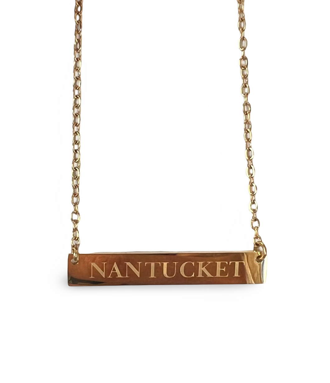 Gold Nantucket Stainless Steel Name Plate Necklace